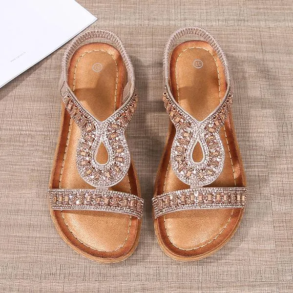 Women's Casual Beaded Round Toe Flat Sandals 83146633C