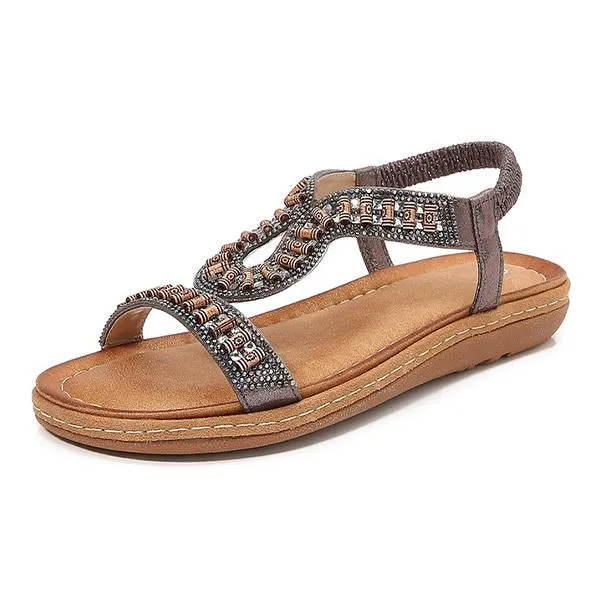 Women's Casual Beaded Round Toe Flat Sandals 83146633C