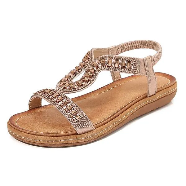 Women's Casual Beaded Round Toe Flat Sandals 83146633C