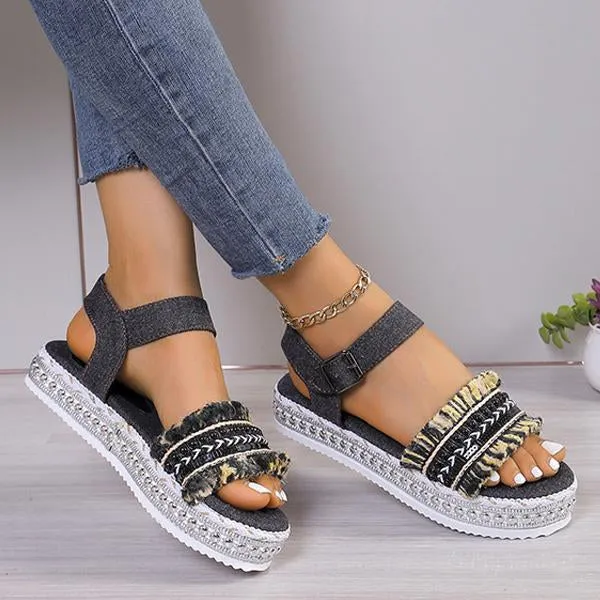 Women's Casual Ethnic Style Tassel Thick Sole Sandals 59009300S