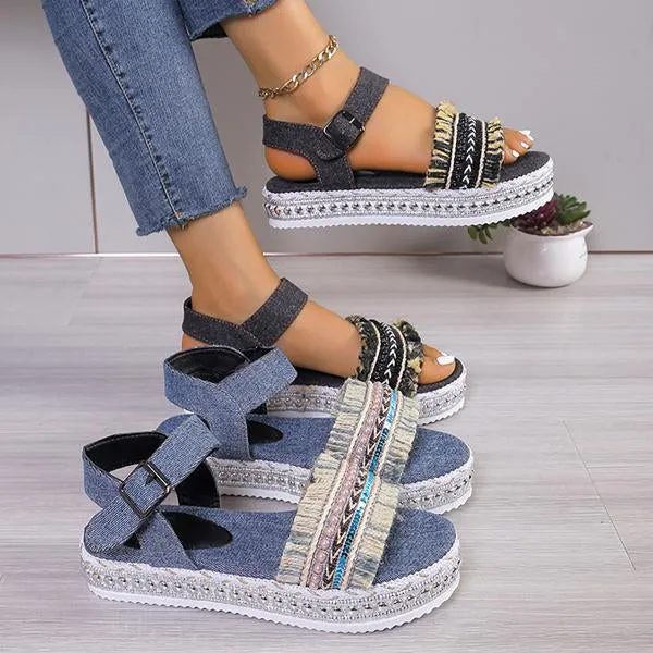 Women's Casual Ethnic Style Tassel Thick Sole Sandals 59009300S