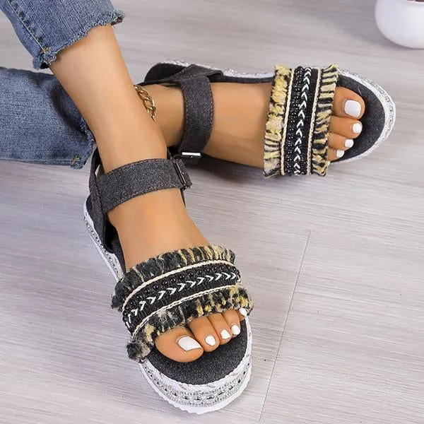 Women's Casual Ethnic Style Tassel Thick Sole Sandals 59009300S