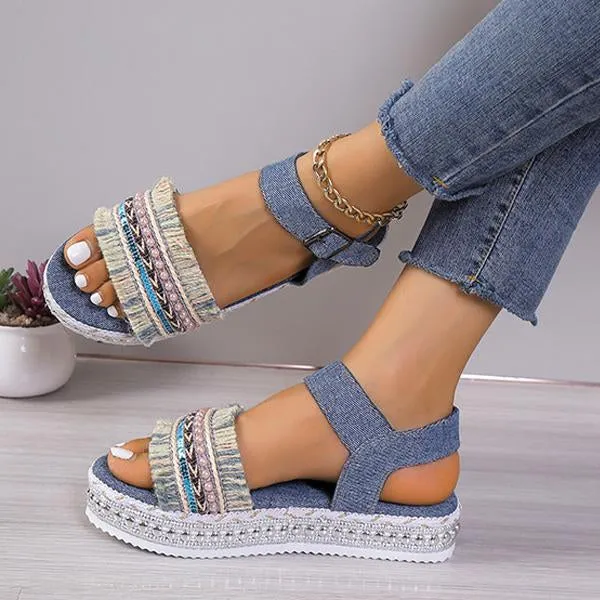 Women's Casual Ethnic Style Tassel Thick Sole Sandals 59009300S