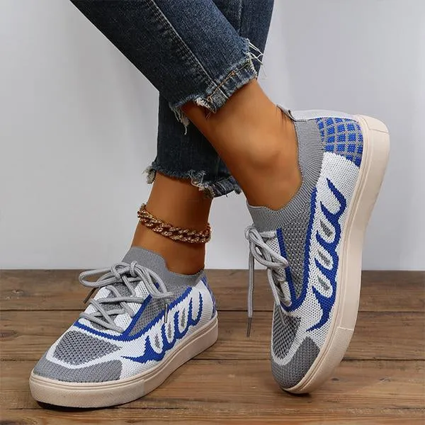 Women's Casual Mesh Color Block Lace-up Sneakers 86430593S