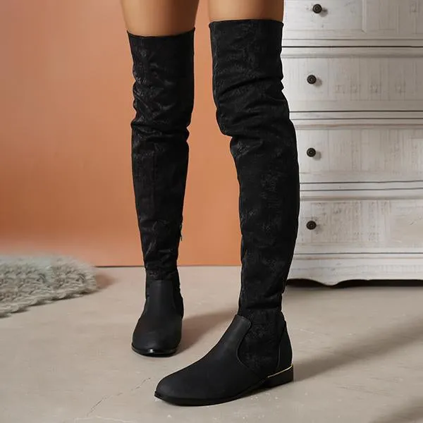 Women's Casual Simple Suede Spliced Over-the-Knee Boots 93031645S