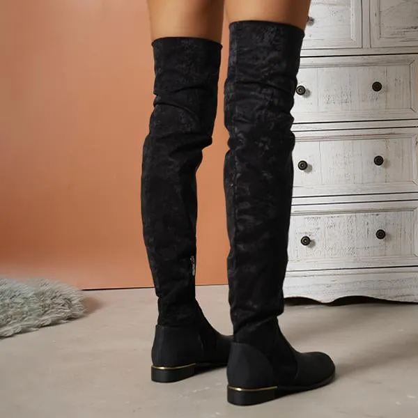 Women's Casual Simple Suede Spliced Over-the-Knee Boots 93031645S