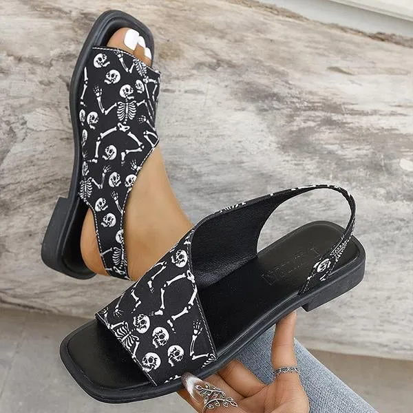 Women's Casual Skeleton Print Beach Flat Sandals 69713664S