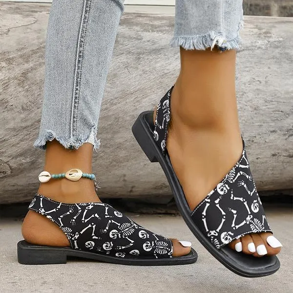 Women's Casual Skeleton Print Beach Flat Sandals 69713664S