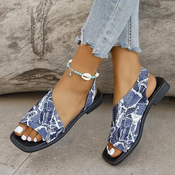 Women's Casual Skeleton Print Beach Flat Sandals 69713664S