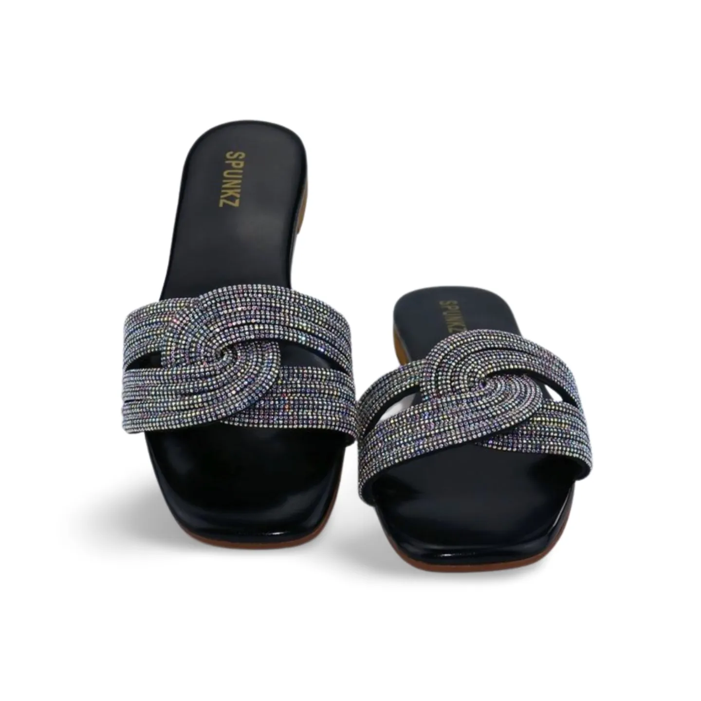 Women's Flat Sandals with Side Knot and Rhinestone Mesh Detail