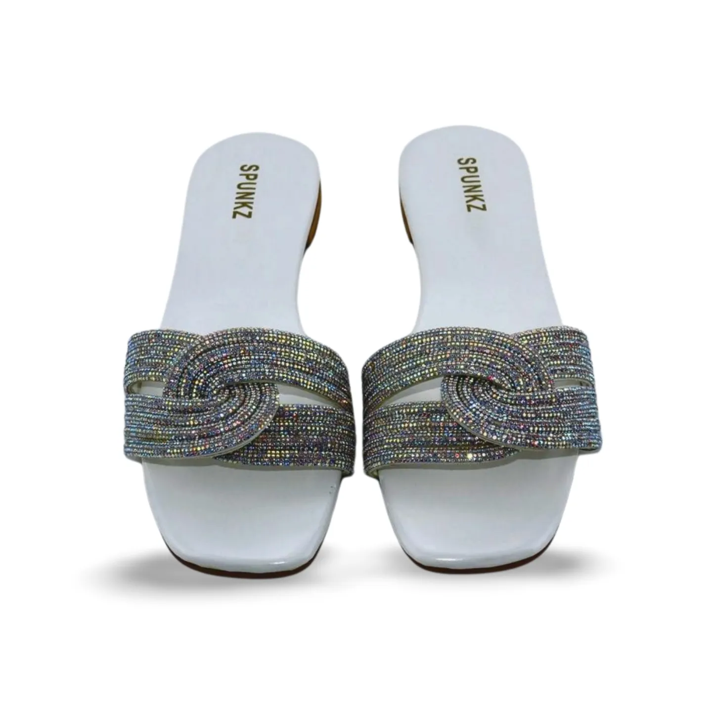 Women's Flat Sandals with Side Knot and Rhinestone Mesh Detail