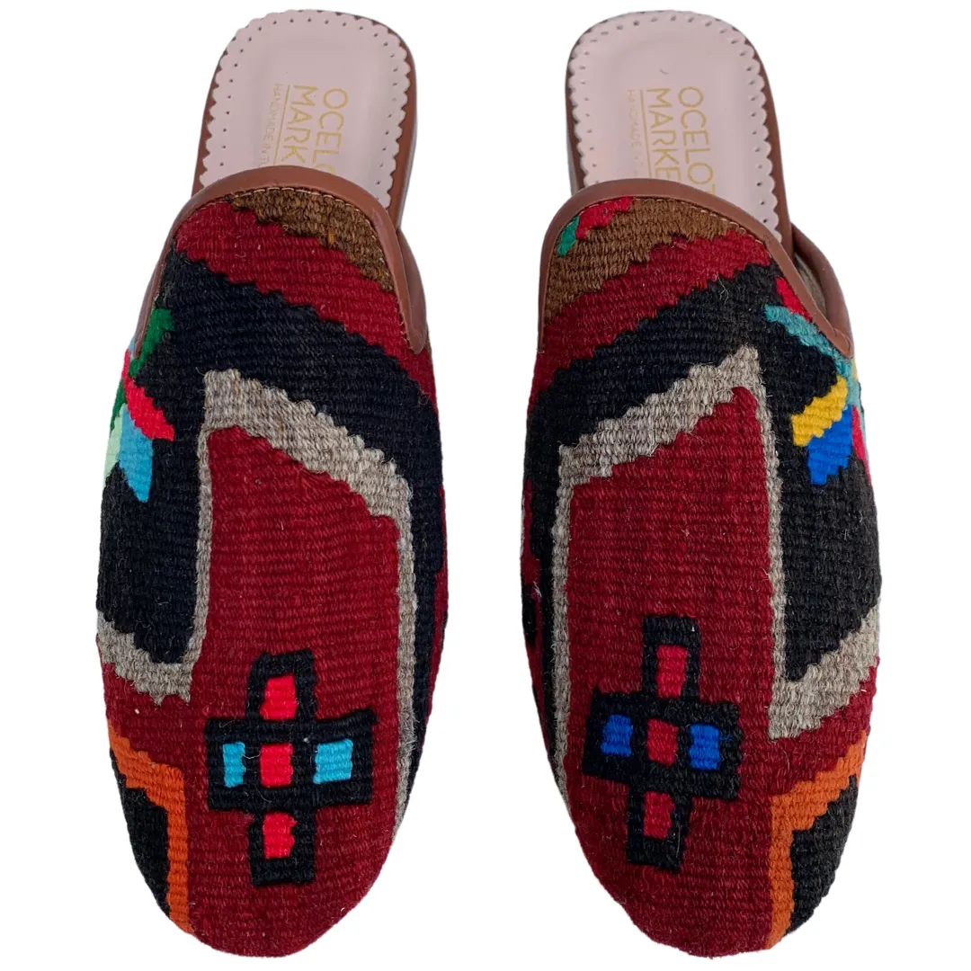 Women's Turkish Kilim Mules | Red Pattern