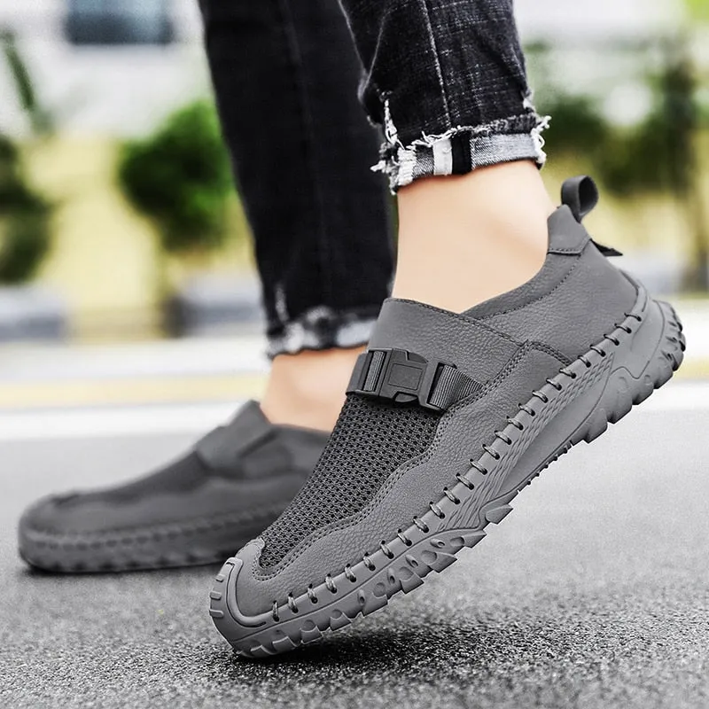 Xituodai  Men Summer Leather Loafers Handmade Casual Shoes Breathable Men's Sneakers Fashion Leisure Walk Shoes Male Outdoor Rubber Flats